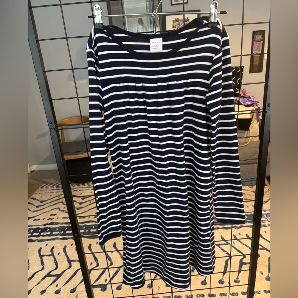 Hanna Andersson Navy and White Striped Long Sleeve 100% Cotton Dress NWT
